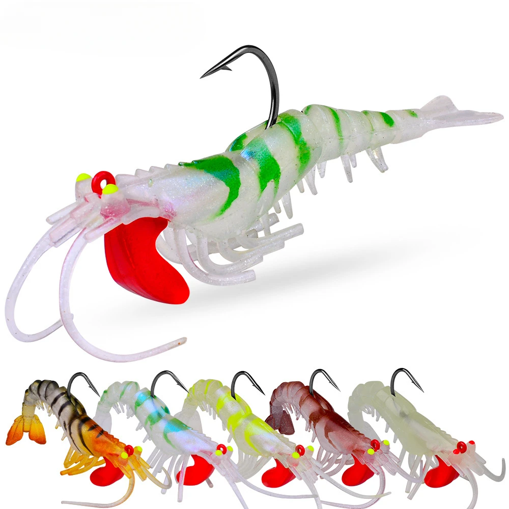 

1pcs Luminous Eyes Silicone Shrimp Baits 6g 13g 19g Bionic Soft Prawn Lures Metal Jig Head Sinking Swimbait Wobbler Jigging Hook