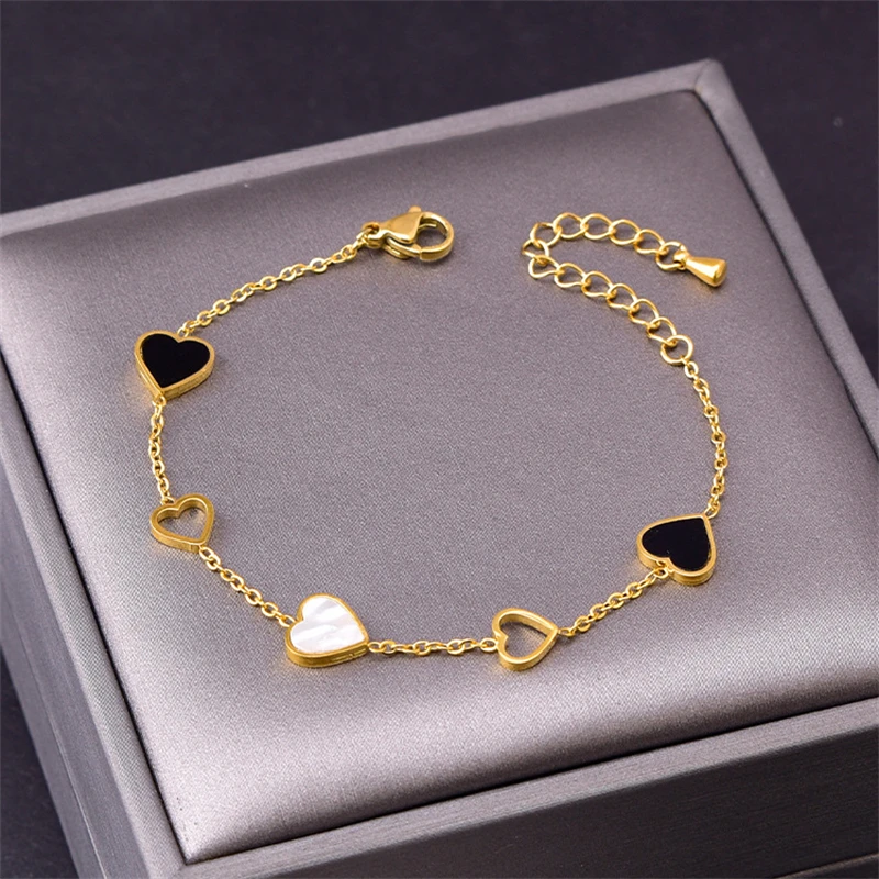 316L Stainless Steel New Fashion Fine Jewelry Set Natural Seashells Love Heart Charm Chain Necklaces Bracelet Earrings For Women