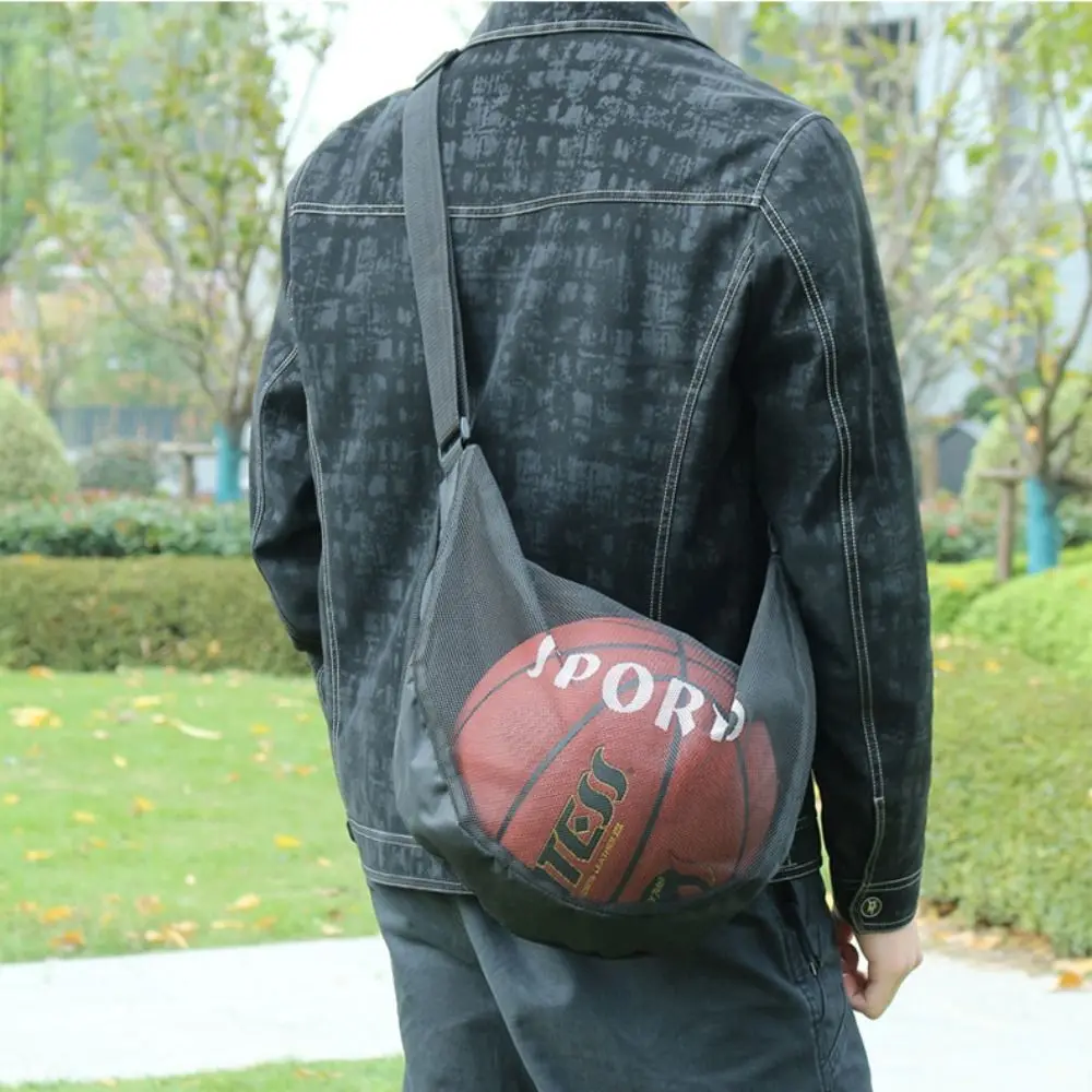 

Adjustable Basketball Mesh Bag Mesh Fabric Single Shoulder Crossbody Ball Bag Zipper Pocket Lightweight Soccer Storage Case