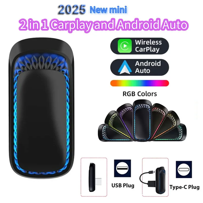 

Wired to Wireless CarPlay RGB Android Auto Adapter for OEM Car Radio With USB / Type-C Plug and Play Smart Link Phone CarPlay