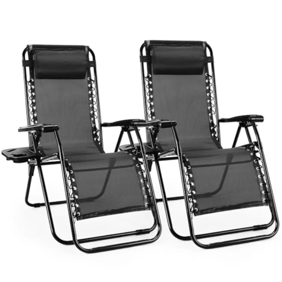 

Zero Gravity Chairs, Set of 2 Portable Recliner Beach Camping Patio Outdoor Folding Lounge Chair with Cup Holder Trays and Adju