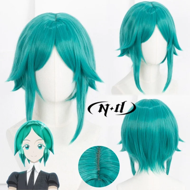 ND Phosphophyllite Cosplay Wigs Anime Land of the Lustrous Fluorescent Synthetic Green Short Hair for Party Cosplay Accessories