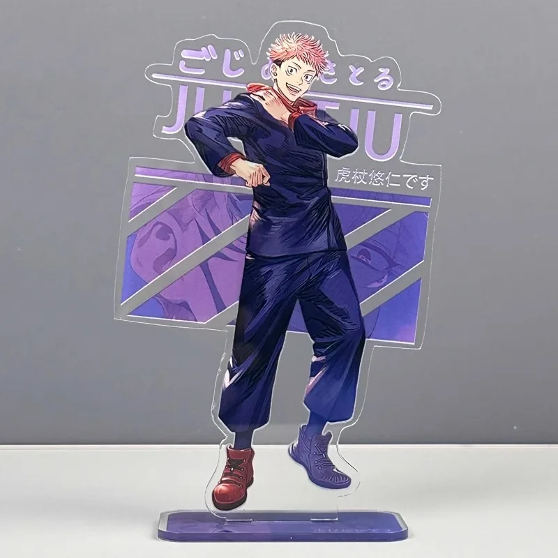 Figurki akrylowe Jujutsu Kaisen, postacie z anime: Satoru Gojo, Geto Suguru, Fushiguro, stojące, ozdobne podstawki.