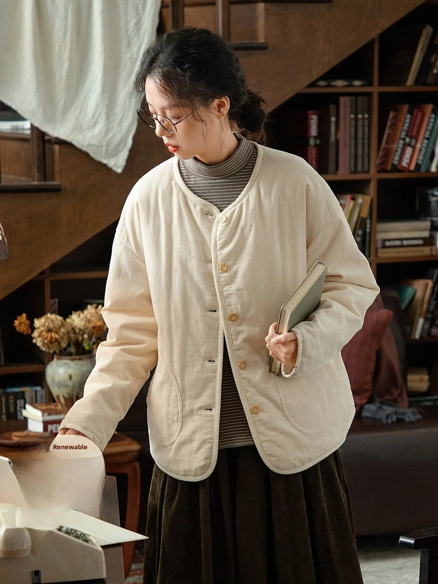 

Thiened из чистого хлопка, женское осенне-зимнее повседневное двустороннее пальто, теплое хлопковое пальто, свободный крой, круглый Ne