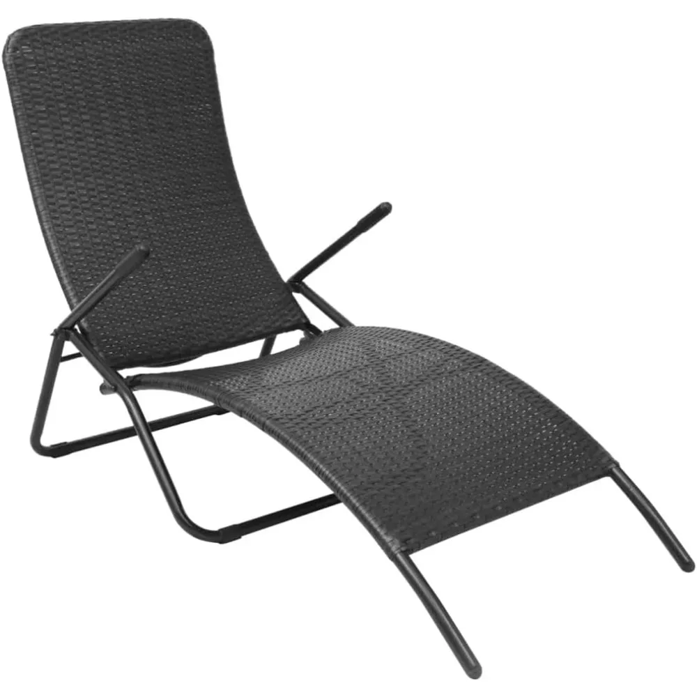 Sun Lounger - Folding, Weather-Resistant PE Rattan, Lightweight and Durable, Perfect for Garden, Patio, and Poolside Use, Black