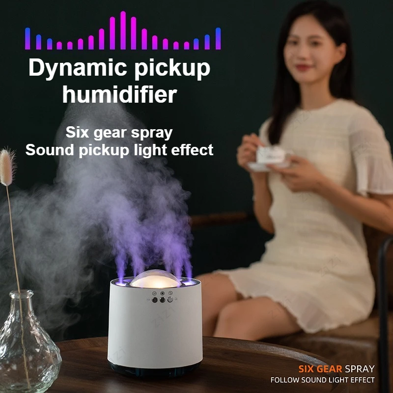 Cylindrical Dynamic Pickup Heavy Fog Humidifier Six Gear Spray Heavy Fog Humidifier USB Colorful Light Mute Humidifier