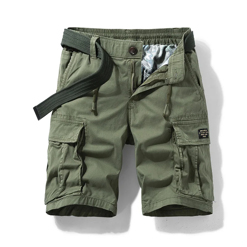 Men 2024 Summer New Cotton Cargo Shorts Men Fashion Khaki Multi-Pocket Casual Short Pants Loose Tactical Military Shorts Men