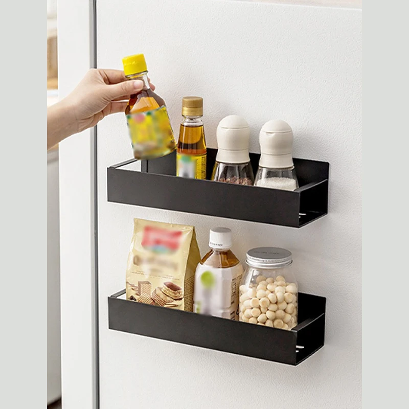 2 Pack Magnetic Refrigerator Storage Organizer Rack No Drill Fridge Spice Shelf Kitchen Condiment Holder Fridge Side Storage