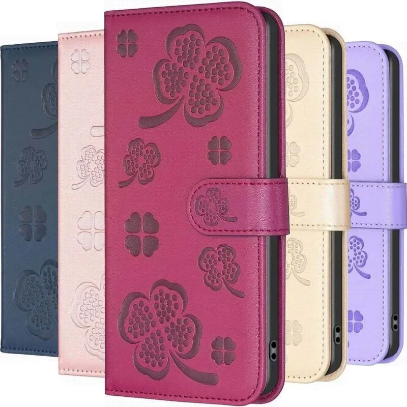 

Four Leaf Clover Leather Case For Google Pixel 8A 7A 6 7 8 Pro 7Pro 8Pro Flip Wallet Card Pocket Protect Cover D07F