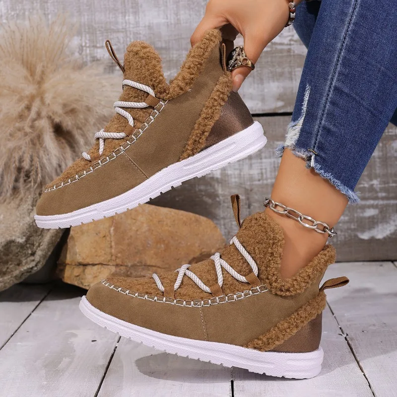 Warm Women's Snow Boots 2025 New Winter Trend Comfortable Lightweight Shoes Women Lace Up Casual Ankle Boots Zapatos De Mujer