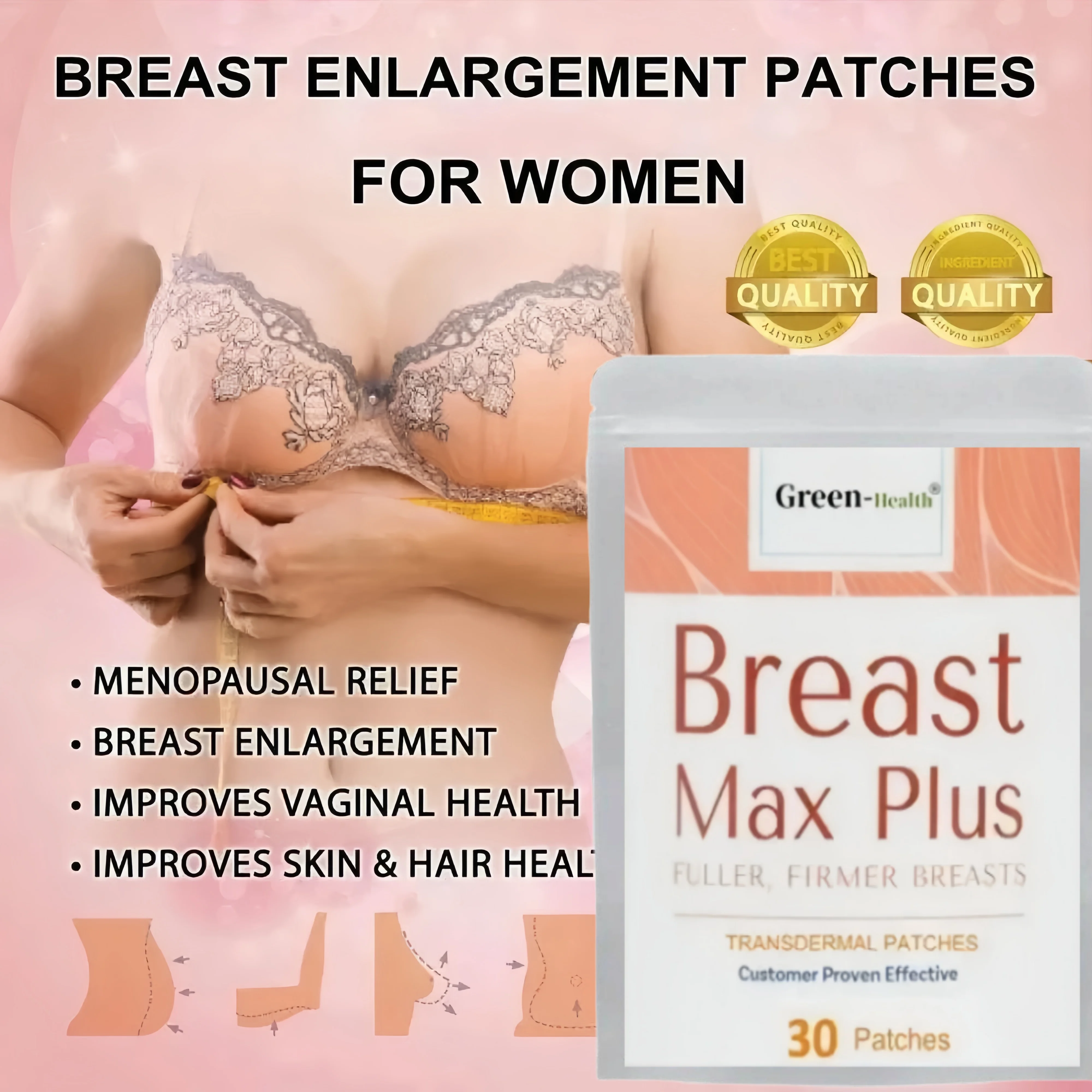 Breast Enhancement Transdermal Patches Enhancer For Fast Growth And Bigger Bust Enlargement 30 Patches