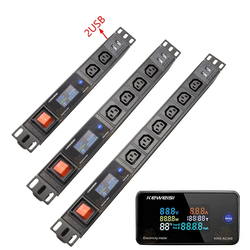 

Удлинитель PDU 2/3/4/5/6/7/8-контактные розетки IEC C13, розетка для измерения электроэнергии, цифровой счетчик, переключатель, 2 USB-порта, 2 метра, шнур