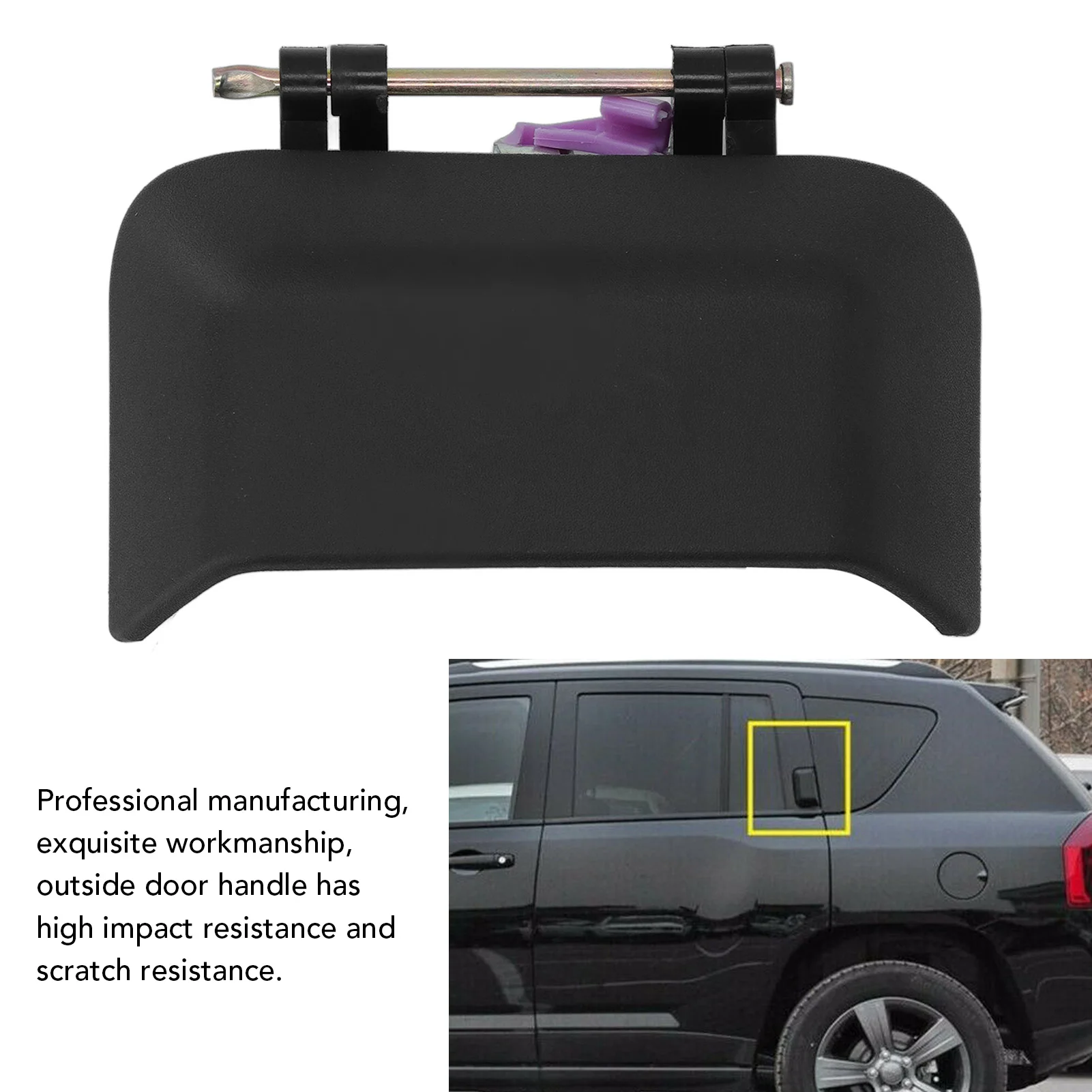 Exterior Door Handle Rear Outside Door Handle 05115827AF Black Car Exterior Accessories Replacement for  Jeep Compass 2007‑2016