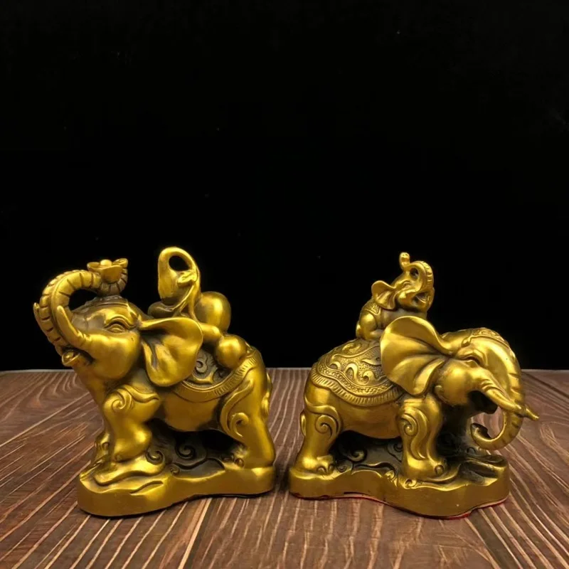 Brass elephant ornament, auspicious elephant, fortune elephant, money symbol, wish-fulfilling elephant, large copper elephant, d