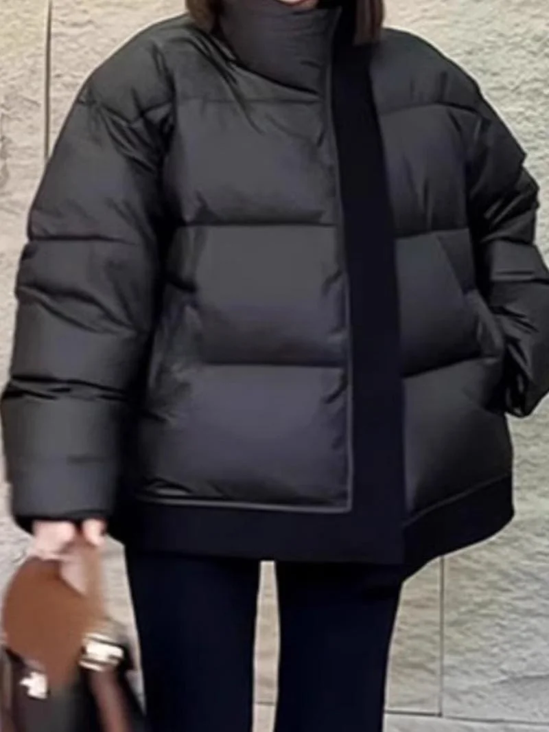 

ROUJE KEFSS Women's Winter Cotton Jacket Stand Collar Warmth Slanted Zipper Coat Female Large Size Commute Style Pear Body Type