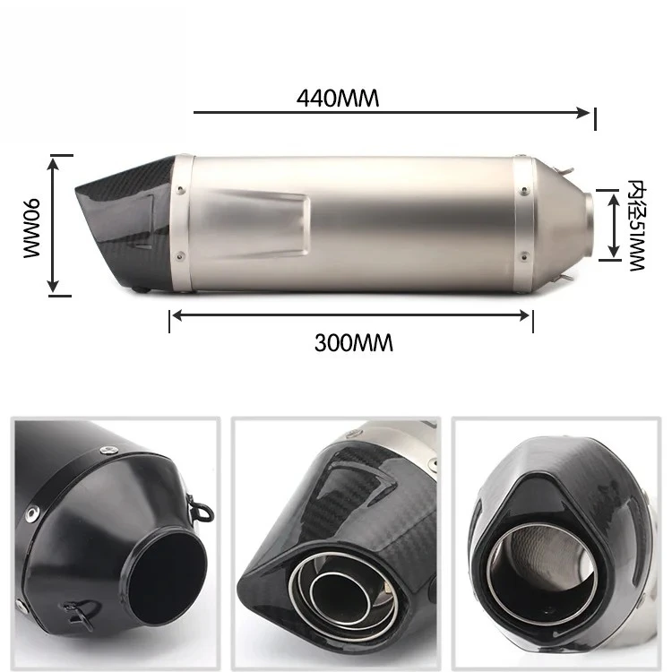 Silenciador de escape de fibra de carbono de 51MM, Escape de motocicleta de carreras para CBR 650 Ninja 400, Escapes de escape deportivos