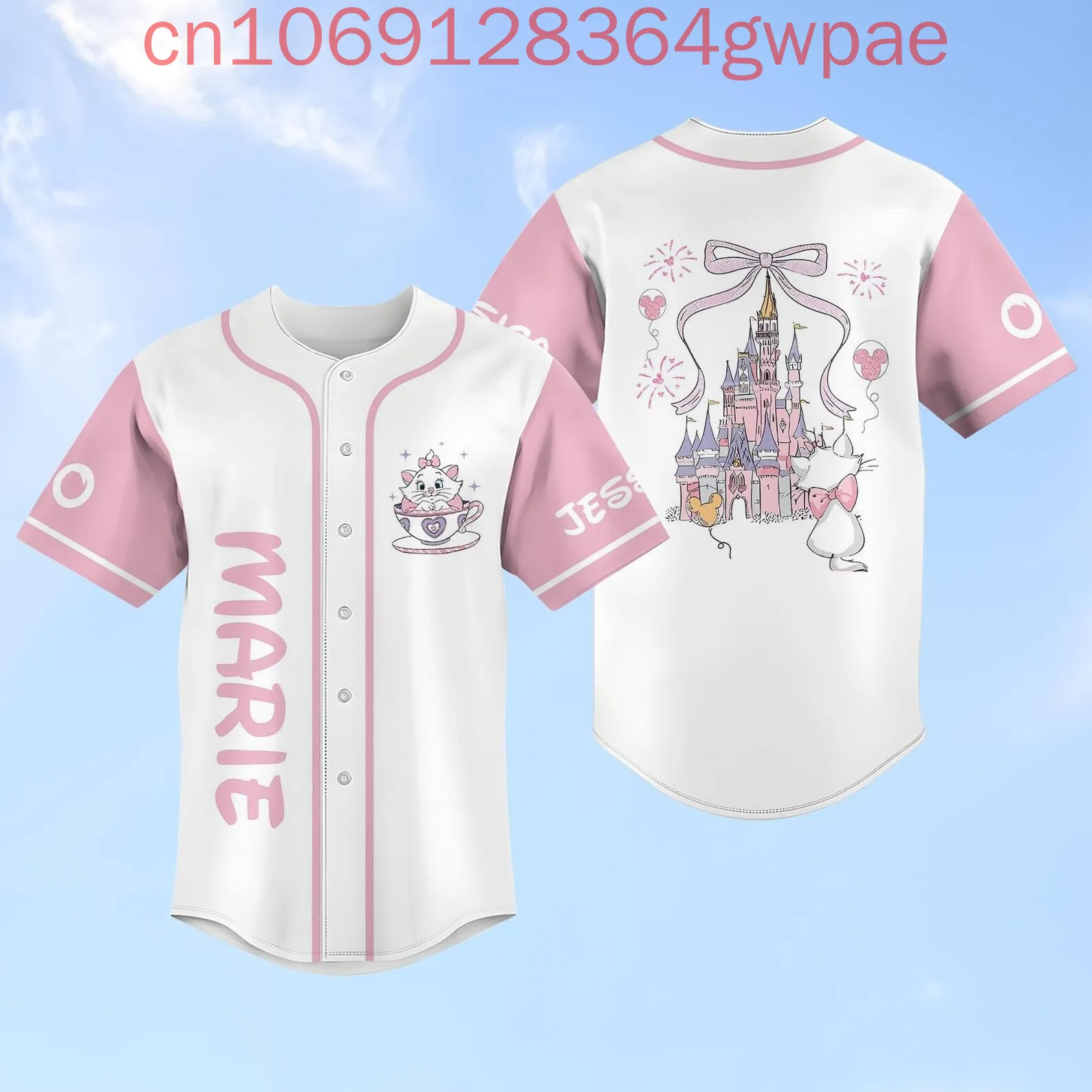 كارتون ديزني ماري كات البيسبول جيرسي قميص الرجال النساء الاطفال زي بيسبول قمم الصيف عارضة قصيرة الأكمام قميص البيسبول