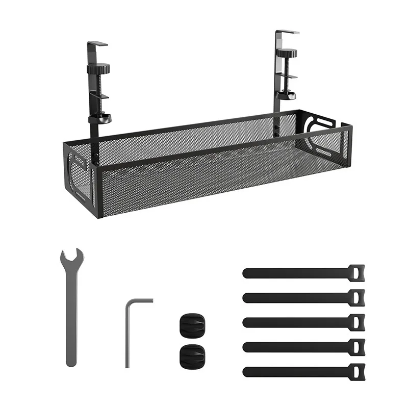 No Drilling Extendable Under Desk Cable Management Metal Cable Tray Under Desk With Clamp Retractable Power Strip Cord Holder