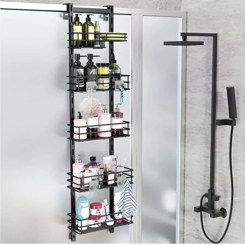 

No-Perforation Bathroom Shelves – Door Rear Hanging Storage, Layered Wall Basket, Toilet Razor and Shampoo Organizer