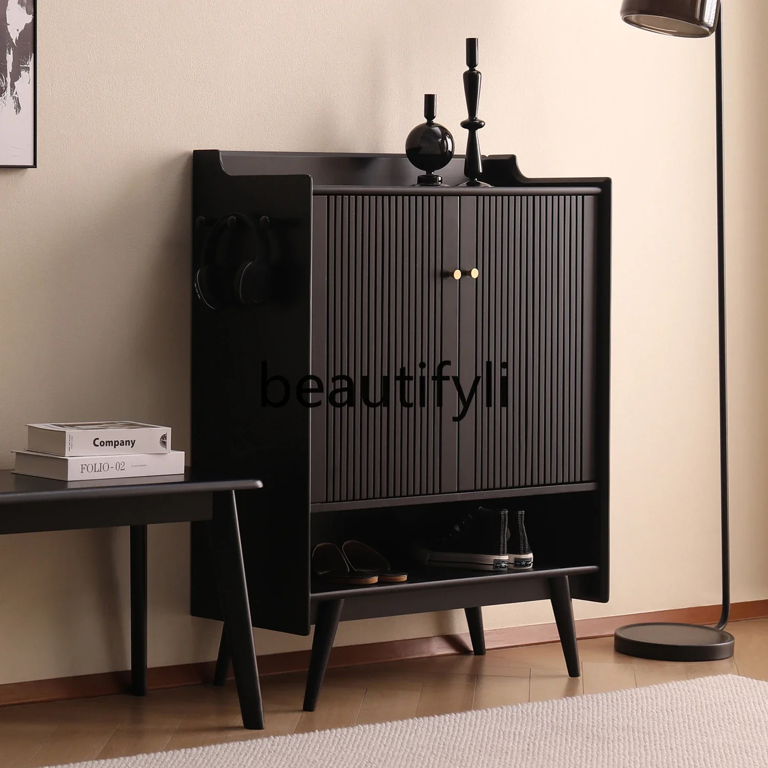 

D80 Solid wood shoe cabinet, simple and modern small apartment grid foyer, large-capacity door