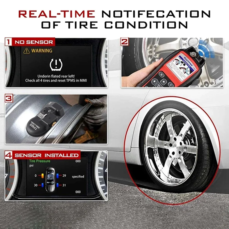 4 Stück Programmierbarer MX-Sensor TPMS Reifendrucküberwachungssensor 315MHZ 433MHZ Universal 2-in-1 Reparaturwerkzeug für Autel Schwarz – Detail 7