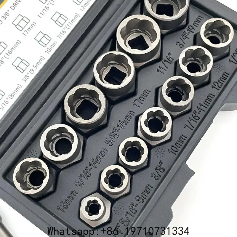 14 Pcs Impact Bolt & Nut Remover Set  Steel Bolt Extractor Tool  with Solid Storage Case for Industrial