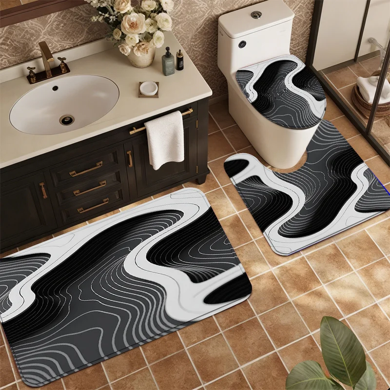Modern Abstract Pattern Bath Mat Set for Bathroom Decor Luxury NonSlip Rugs for Master Bath