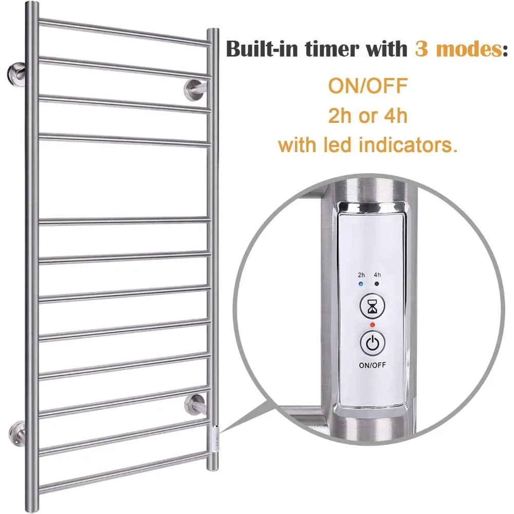 JSLOVE Towel Warmer Wall Mounted Heated Towel Racks with Built-in Timer, Plug-in/Hardwired Stainless Steel Hot Towel Rack, Heate