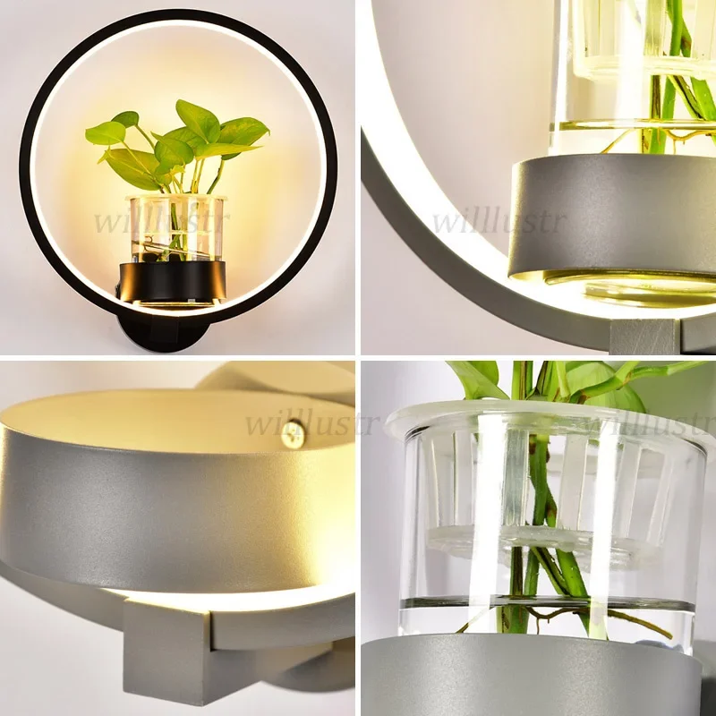 

Nordic Acrylic Glass Sconce Art Deco Aluminum Led Wall Lamp Corridor Living Room Bedside Creative Aquatic Plants Lighting