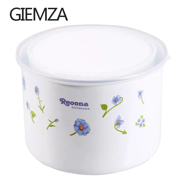 GIEMZA Enamel Bowl Set for Cook Large Capacity Bowl Salad Ice Small Pot with Lid Metal Jar Seal Food Container Cute Cartoons