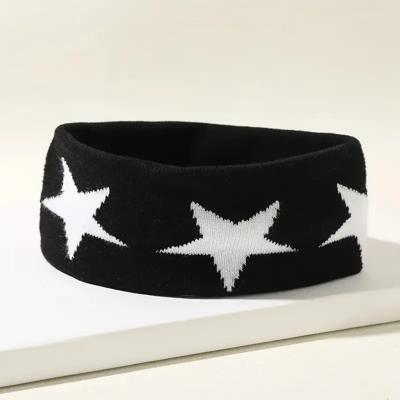 Pentagramm Band Wolle gestrickt breites Haarband Ins trendige Hip Hop Sport Herren und Damen Stirnbänder Haarschmuck – Detail 6