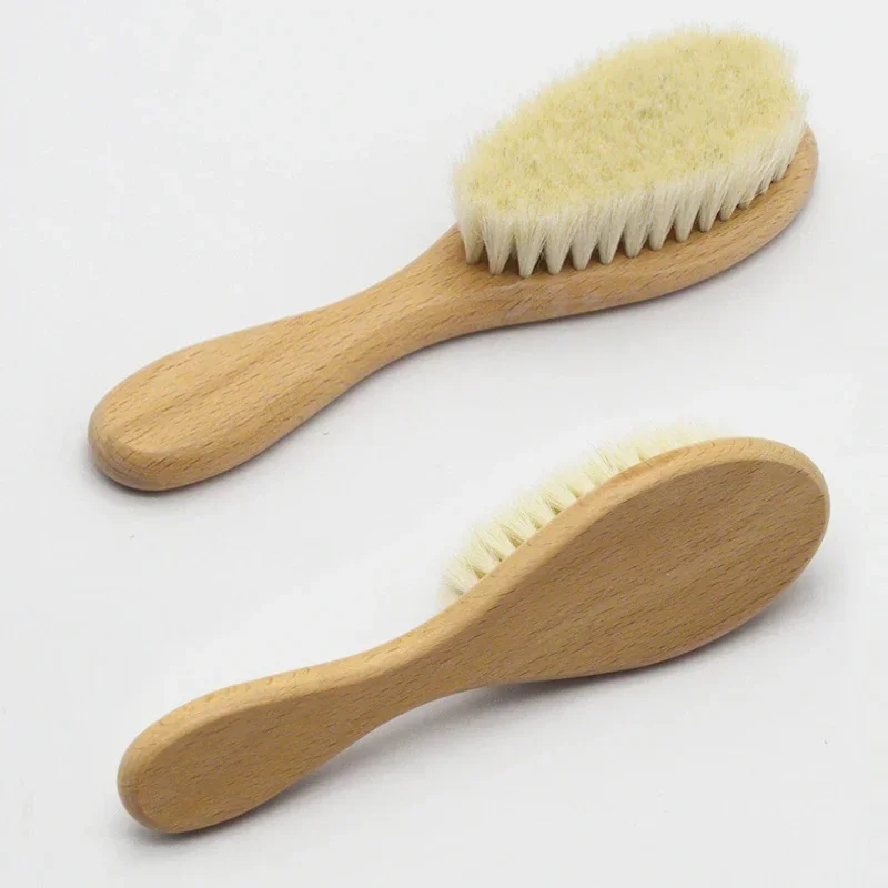 Nuevo cuidado del bebé, lana Natural pura, cepillo de madera para bebé, peine, cepillo para el pelo para bebé, cepillo para el pelo para recién nacido, peine infantil, masajeador de cabeza