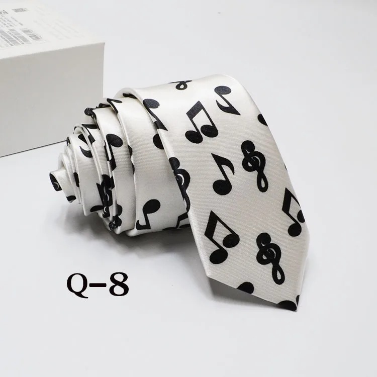 Classic Fashion Men\'s Skinny Tie Colorful Musical Notes Printed Piano Guitar Polyester 5cm Width Necktie Party Gift Accessory