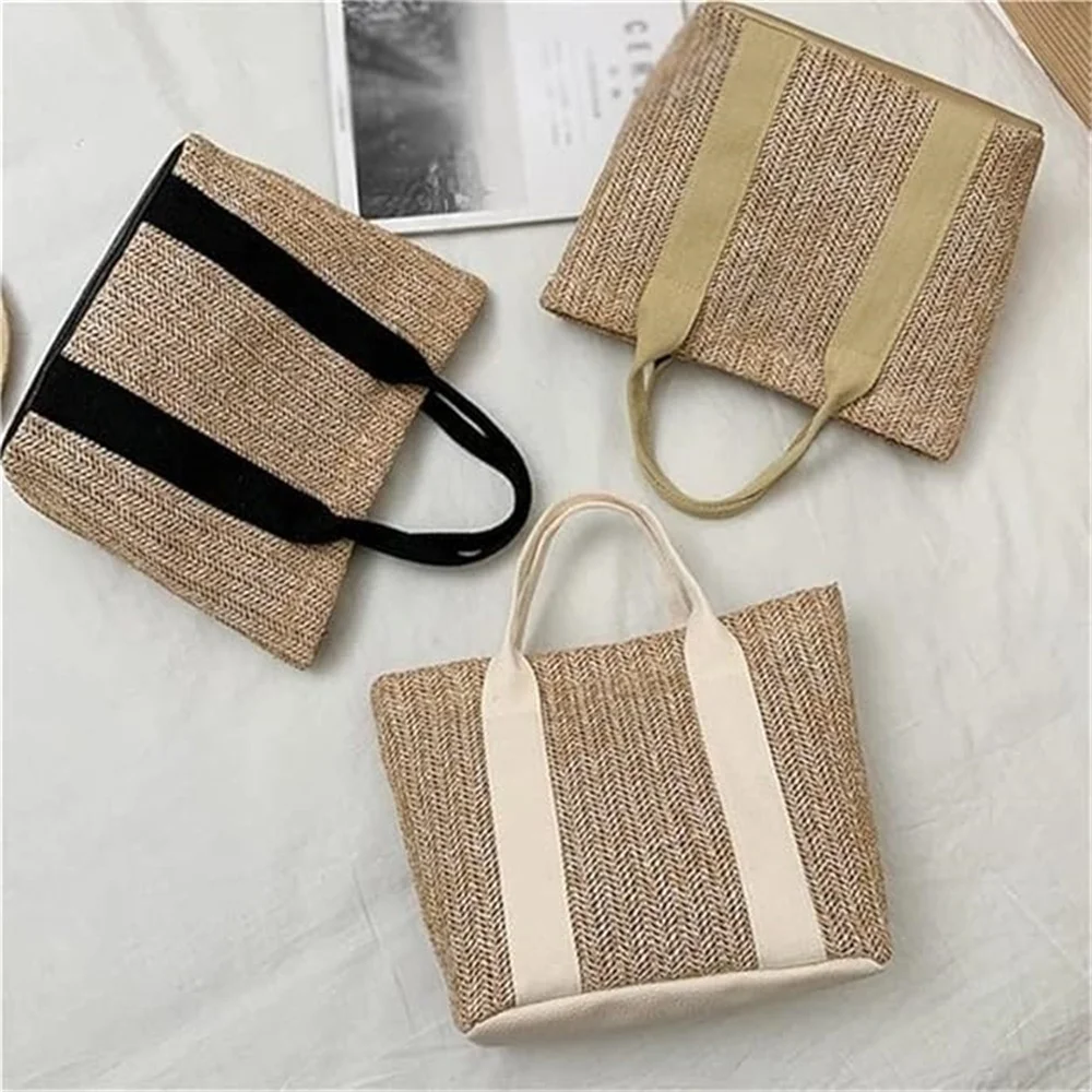 Beach Bags For Women Straw Woven Tote Bag Handbag With Magnetic Snap Closure Bohemian Summer Straw Woven Bag