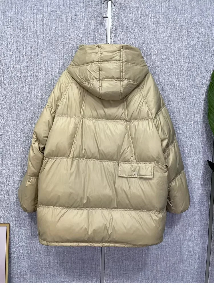 2025 neue Daunenjacke Winter Frauen Mit Kapuze Weiße Ente Puffer Mantel Weibliche Feste Kapuze Lose Reißverschlüsse Parkas Dame Warme Schnee Mantel