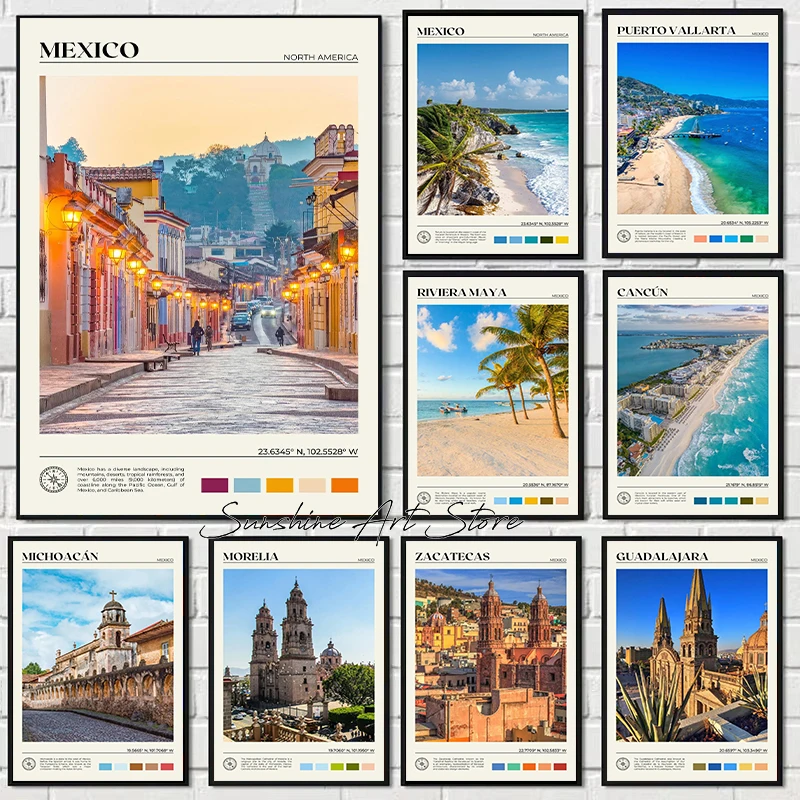 México viaje Riviera maya Morelia Guanajuato Cabo San Lucas Puerto Vallarta ciudad de México póster lienzo pintura cuadros de pared