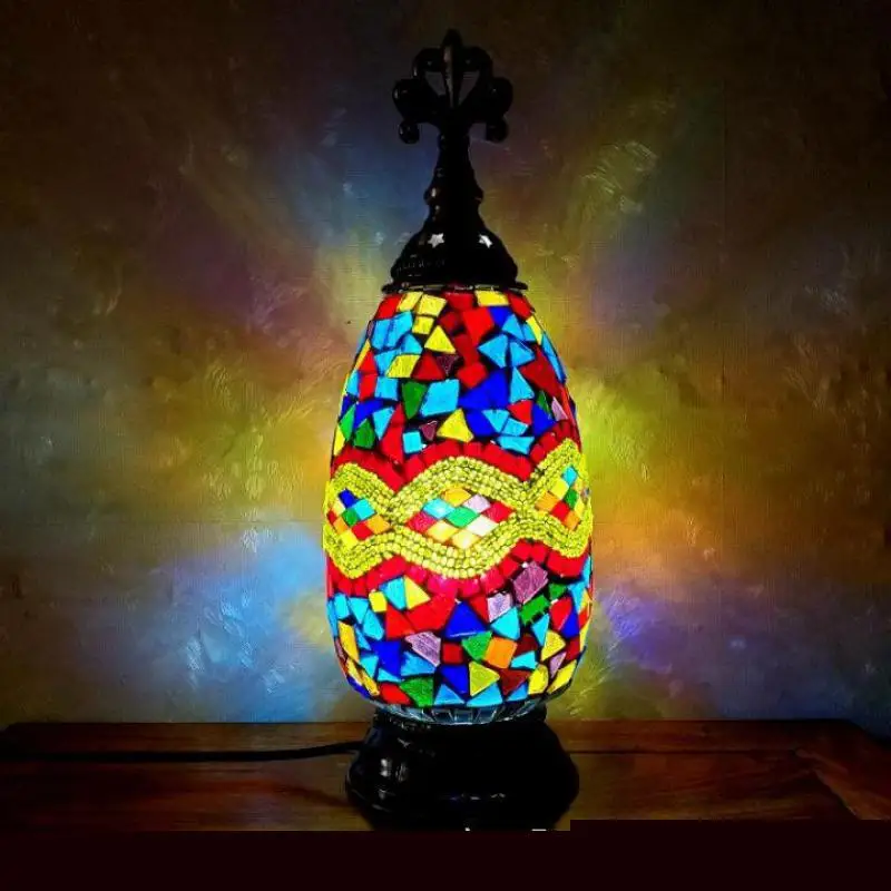 

Retro Mosaic Table Lamp Cafe Turkish Decorative Desk Lamp Bedroom Bedside Table Lightings For Bedroom Colored Glass Lampshade