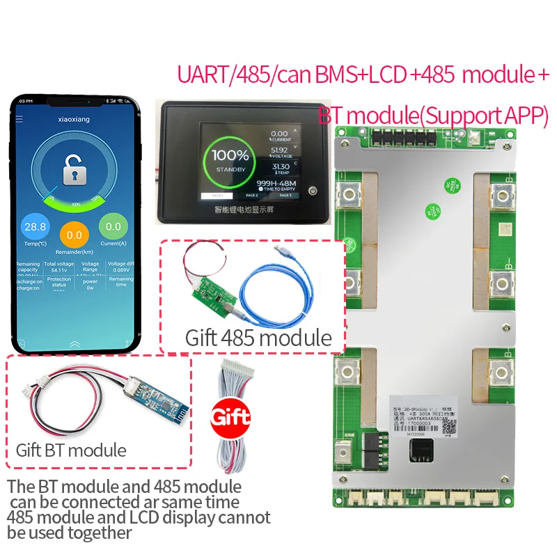 BMS 3S 4S 12V SMART BMS 250A 300A Support Bluetooth APP Software LiFePo4 Lipo Li-ion LiFePo4 Balance RS485 UART CAN Software PCM