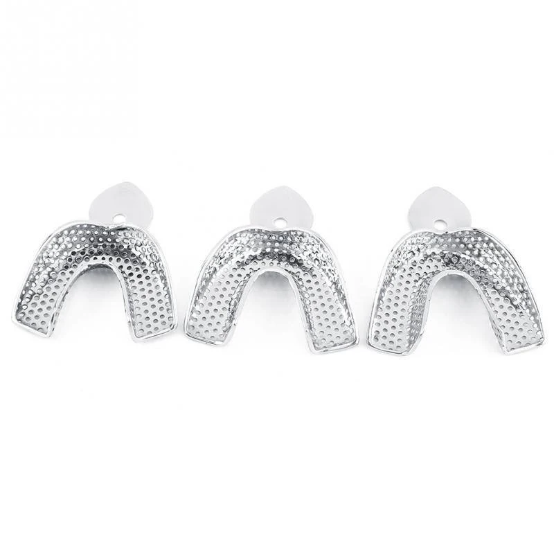 TJDent 2Pcs Dental Stainless Steel Impression Tray Upper Lower Teeth Holder with Holes Denture Teeth Tray Dental Lab Tools L M S