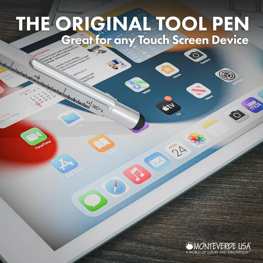 قلم حبر جاف Monteverde USA 9-in-1 باللون الفضي متعدد الوظائف مع مستوى مفكات براغي ومسطرة مثالية لـ DIY P #5