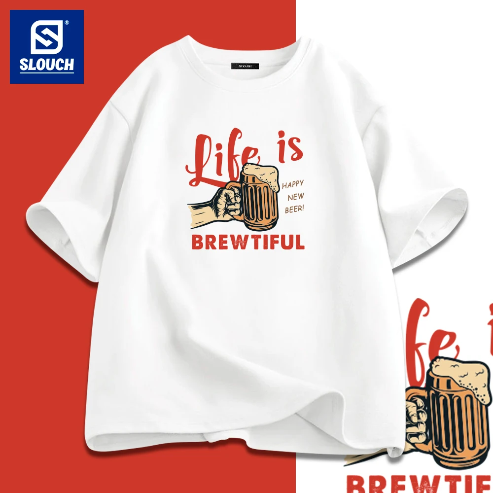 Life Is Brewtiful Cheers Graphic T Shirt Cartoon Printed T-shirt Summer Tops Men Casual Tee Shirt Cotton Loose Short Sleeve Tee