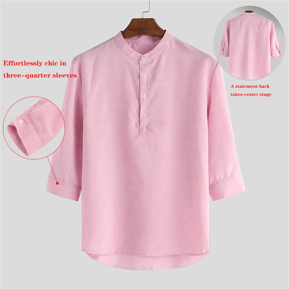 

Hot Sale European and American Men's Shirt Summer Short Sleeve Stand Collar Pullover Bubble Texture Casual Shirt Top