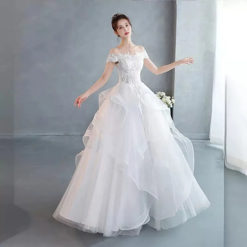 Elegantes One-Shoulder-Hochzeitskleid im koreanischen Stil, 2025, edles, schlankmachendes Mädchen-Traum-Krawattenkleid, begrüßende Braut, großes Swing-Kleid