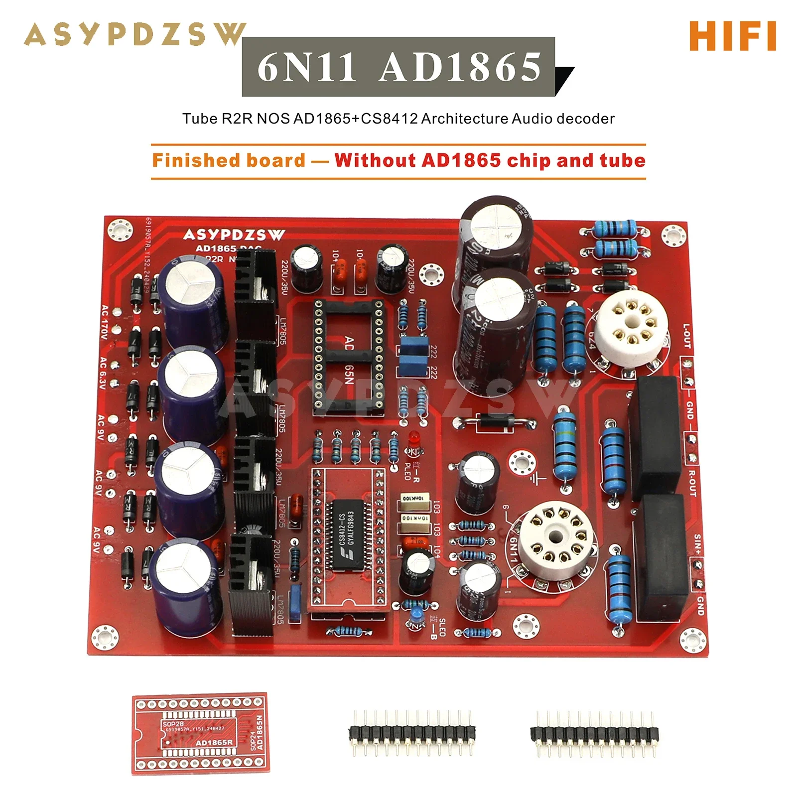 HIFI 6N11 AD1865 Tube R2R NOS AD1865+CS8412 Audio decoder DAC DIY Kit/Finished board (Without AD1865 chip and tube)