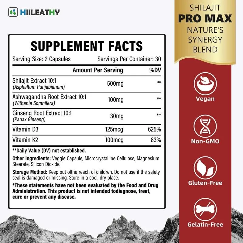 

Shilajit PRO MAX with K2 & D3 - Reduces Fatigue, Improves Natural Endurance, Performance and Recovery