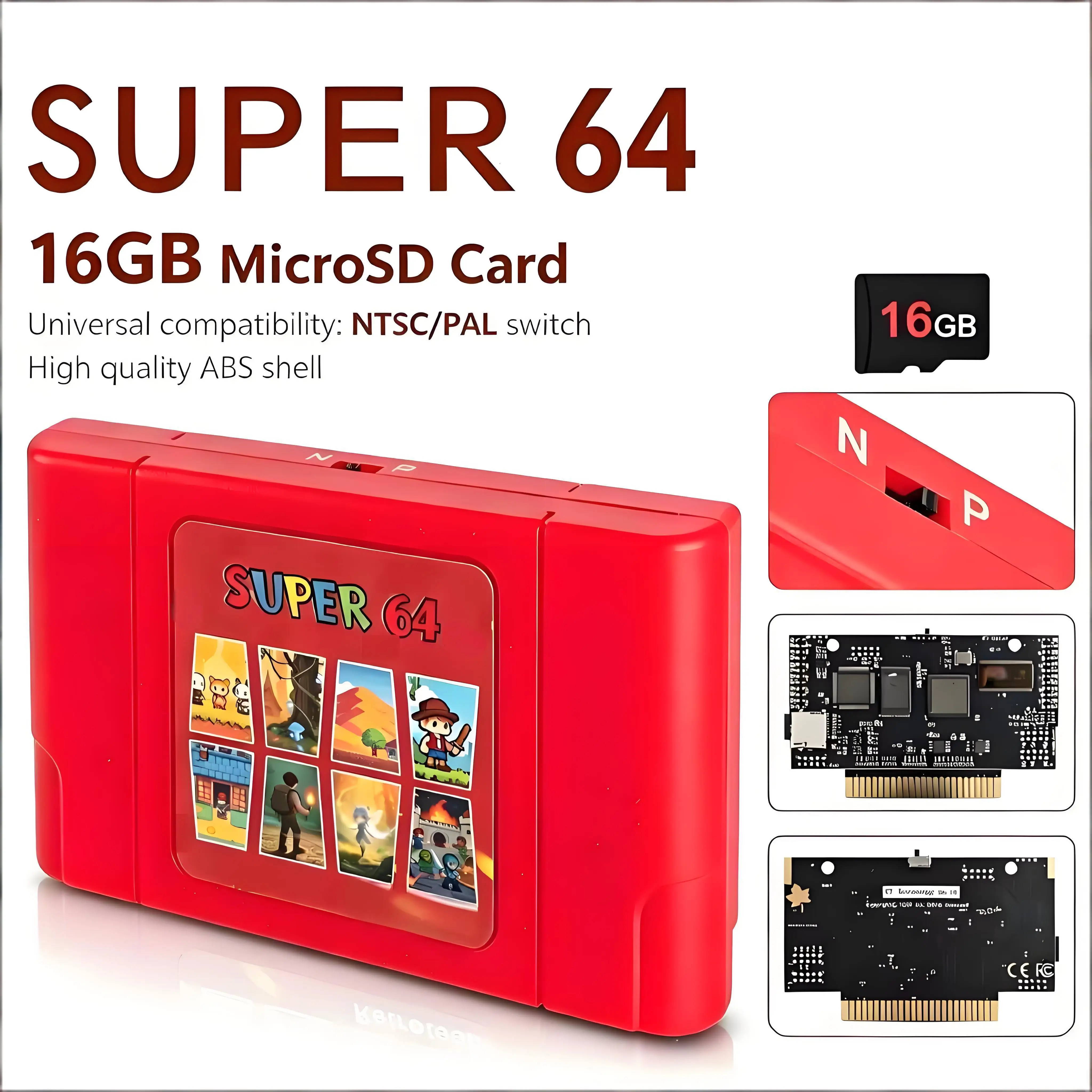 Cartucho de juego Classic Card Super 64 340 en 1 para N64 con tarjeta Micro SD de 16G para consola de videojuegos Nintendo 64, conectar y jugar.