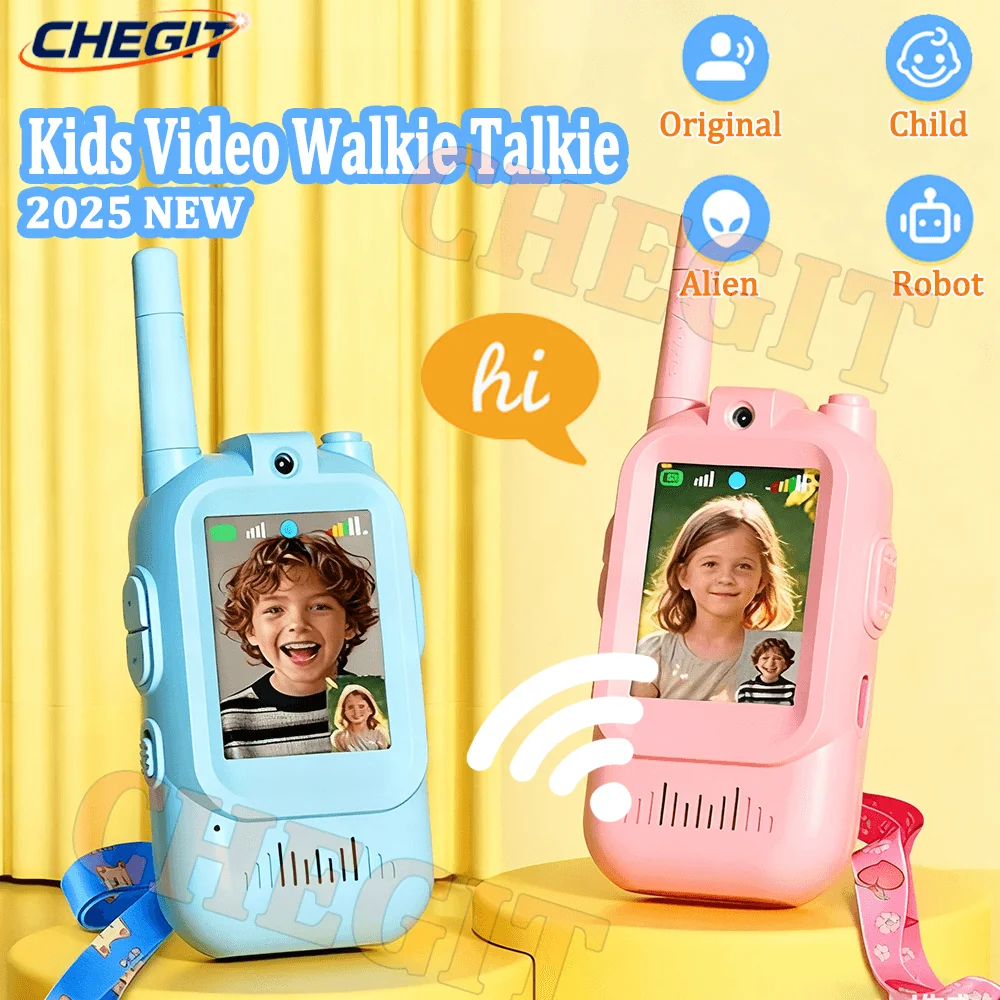 جهاز اتصال لاسلكي للفيديو للأطفال قطعتان قابل لإعادة الشحن بشاشة 2 بوصة عالية الوضوح بنقرة واحدة اتصال داخلي كرتوني لهدايا الأطفال