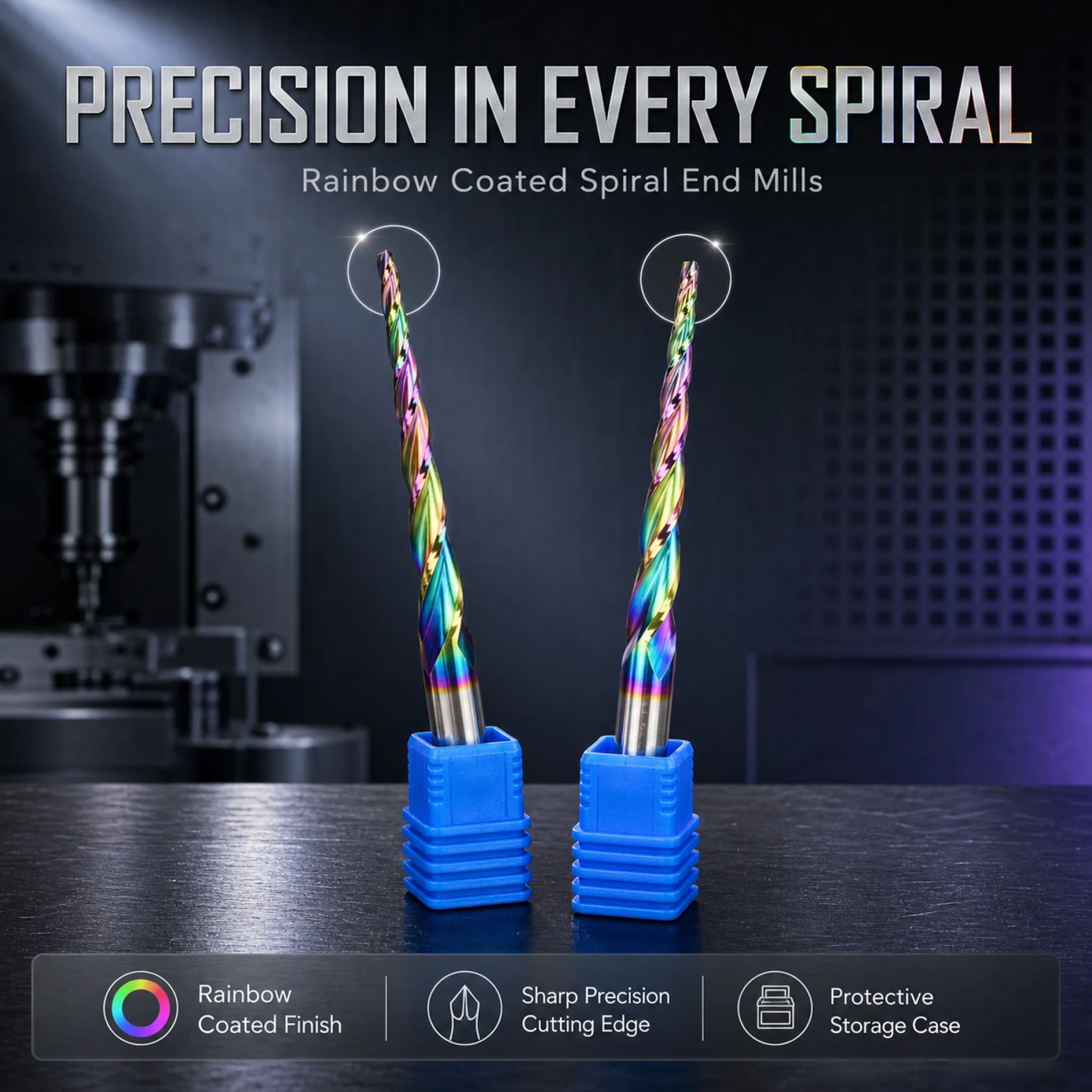 Conical Ball Head Spiral Milling Cutter Tool CNC Tungsten Steel Solid Carbide Rainbow-Coat Curved Surface Engraving Router Bits