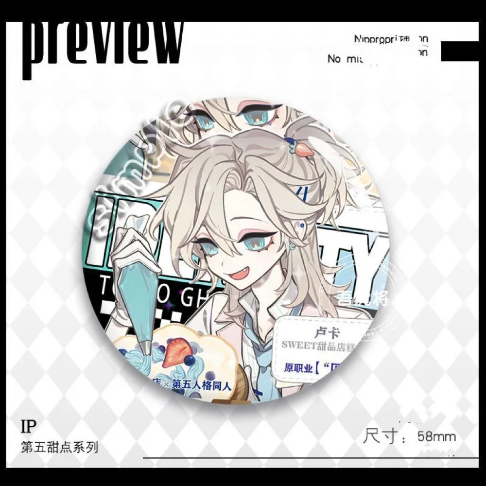 Identity V Sweet Dessert Series 58mm Badge Luca Karl Mike Itakua Anime Pin Brooch Game Character Peripheral Cosplay Decor Gift