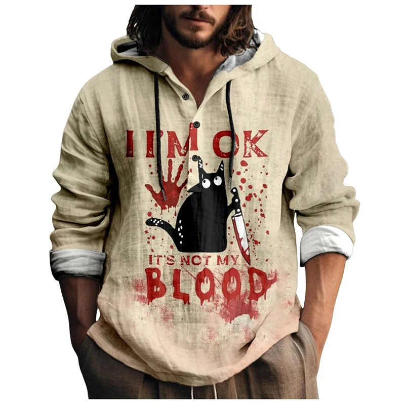 2024 new I AM FINE art graffiti red hooded shirt foreign trade new hot selling hoodie tops men\'s fashion pullover